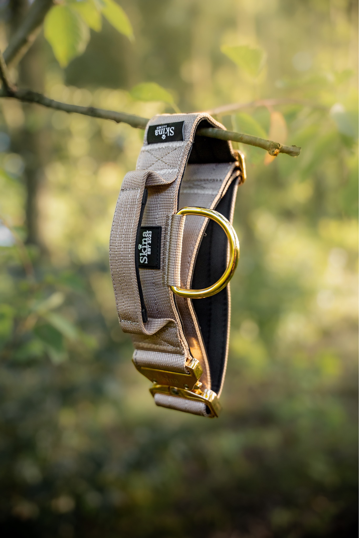 Taktisches Halsband mit Sicherheitsschnalle &amp; Haltegriff „Beige“
