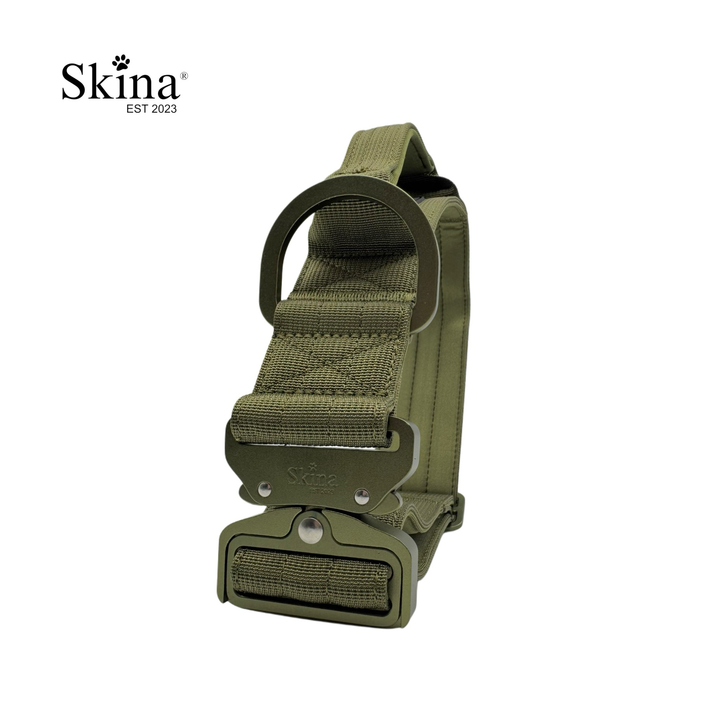 Ultra leichtes Halsband mit Sicherheitsschnalle &amp; Haltegriff "Olive"
