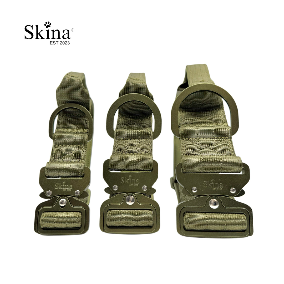 Ultra leichtes Halsband mit Sicherheitsschnalle &amp; Haltegriff "Olive"