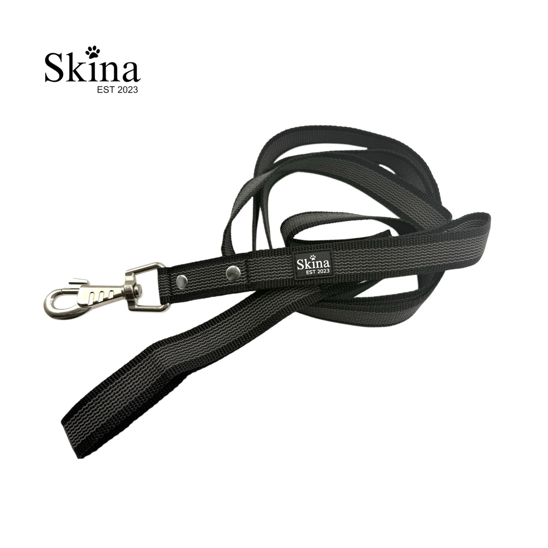 Skina Gummierte Hundeleine "Schwarz/Silber" B-Ware